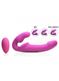 Розовый безремневой страпон с вибрацией и функцией расширения Inflatable Ergo-Fit Strapless Strap-On - XR Brands - купить с доставкой в Ангарске