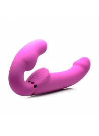Розовый безремневой страпон с вибрацией и функцией расширения Inflatable Ergo-Fit Strapless Strap-On - XR Brands - купить с доставкой в Ангарске