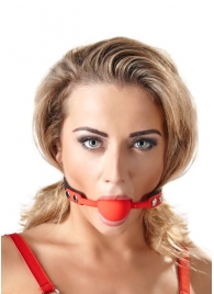 Силиконовый кляп-шар на чёрных ремешках Red Gag silicone - Orion - купить с доставкой в Ангарске