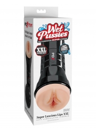 Телесный мастурбатор-вагина в черной колбе Super Luscious Lips XXL - Pipedream - в Ангарске купить с доставкой