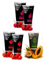 Набор из 5 съедобных лубрикантов JUJU (клубника х 2, малина х 2, тропические фрукты) - JuJu - купить с доставкой в Ангарске