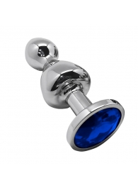 Серебристая анальная втулка Wooomy Lollypop Size S с синим кристаллом - Adrien Lastic