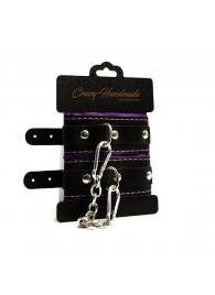 Черно-фиолетовые скругленные наручники с мягкой подкладкой - Crazy Handmade - купить с доставкой в Ангарске