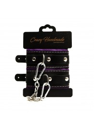 Черно-фиолетовые скругленные наручники с мягкой подкладкой - Crazy Handmade - купить с доставкой в Ангарске