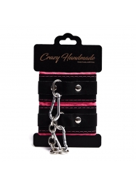 Черно-розовые скругленные наручники с мягкой подкладкой - Crazy Handmade - купить с доставкой в Ангарске