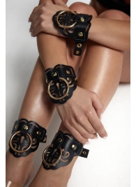 Черные кожаные оковы с резными узорами и клепками - Crazy Handmade - купить с доставкой в Ангарске