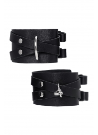 Черные кожаные оковы с двумя перекрёстными ремешками - Pecado - купить с доставкой в Ангарске