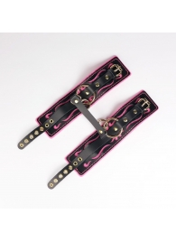 Черные кожаные оковы с розовой строчкой - Crazy Handmade - купить с доставкой в Ангарске