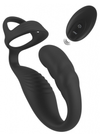 Черное эрекционное кольцо со стимуляцией промежности и анальной пробкой Cock Ring with RC Prostate Plug - Orion - в Ангарске купить с доставкой