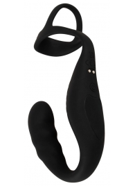 Черное эрекционное кольцо со стимуляцией промежности и анальной пробкой Cock Ring with RC Prostate Plug - Orion - в Ангарске купить с доставкой