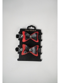 Черно-красные кожаные наручники с бантиками - Crazy Handmade - купить с доставкой в Ангарске