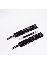 Черный кожаные оковы с узорами и золотистой фурнитурой - Crazy Handmade - купить с доставкой в Ангарске