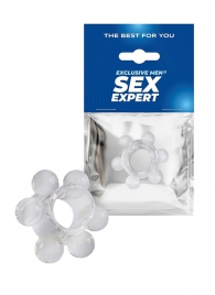 Прозрачное эрекционное кольцо с 6 стимулирующими шариками - Sex Expert - в Ангарске купить с доставкой
