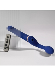 Синий безремневой страпон Multi Orgasm Bendable Strap-On size L с клиторальной стимуляцией - Strap-on-me - купить с доставкой в Ангарске