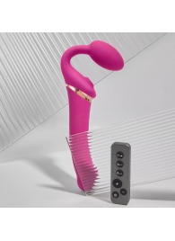 Ярко-розовый безремневой страпон Multi Orgasm Bendable Strap-On size L с клиторальной стимуляцией - Strap-on-me - купить с доставкой в Ангарске