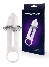Эластичная насадка на пенис с подхватом мошонки и стимулирующими «ресничками» - Sextaz - в Ангарске купить с доставкой