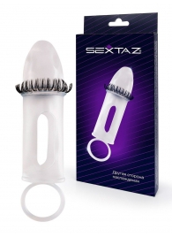 Закрытая насадка на пенис с подхватом мошонки и стимулирующими «ресничками» - Sextaz - в Ангарске купить с доставкой