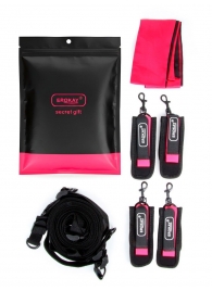 Черно-розовый эротический набор: фиксатор, оковы, наручники, повязка - Erokay - купить с доставкой в Ангарске