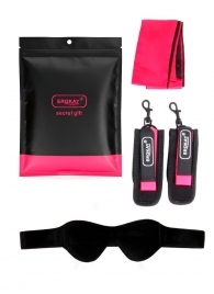 Черно-розовый эротический набор: маска, наручники и повязка - Erokay - купить с доставкой в Ангарске