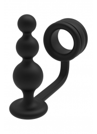 Черное эрекционное кольцо с анальной елочкой Cockring With Beaded Anal Plug - Dream Toys - в Ангарске купить с доставкой