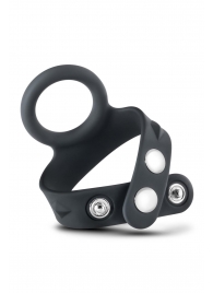 Черное эрекционное кольцо с подхватом мошонки на кнопках VS6 - Blush Novelties - в Ангарске купить с доставкой