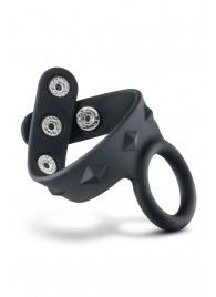 Черное эрекционное кольцо с подхватом мошонки на кнопках VS6 - Blush Novelties - в Ангарске купить с доставкой
