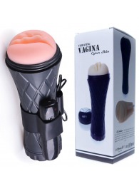 Телесный мастурбатор-вагина в черной колбе с вибрацией - Boys of Toys - в Ангарске купить с доставкой