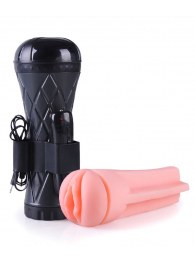 Телесный мастурбатор-вагина в черной колбе с вибрацией - Boys of Toys - в Ангарске купить с доставкой