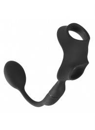 Черное виброкольцо с анальной пробкой Cock Ring with RC Butt Plug - Orion - в Ангарске купить с доставкой