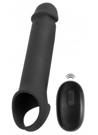 Черная вибронасадка для пениса с хомутом для мошонки и пультом ДУ Remote Controlled Penis Extension - Orion - в Ангарске купить с доставкой