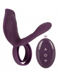 Фиолетовая насадка на член с клиторальным отростком и пультом ДУ RC Couple’s Vibrator 2 - Orion - в Ангарске купить с доставкой