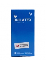 Классические презервативы Unilatex Natural Plain - 12 шт. + 3 шт. в подарок - Unilatex - купить с доставкой в Ангарске