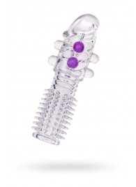 Гелевая прозрачная насадка с шариками и шипами - 14 см. - Toyfa Basic - в Ангарске купить с доставкой