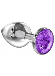 Малая серебристая анальная пробка Diamond Purple Sparkle Small с фиолетовым кристаллом - 7 см. - Lola Games - купить с доставкой в Ангарске