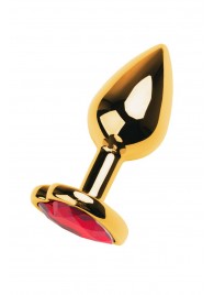 Золотистая анальная пробка с кристаллом-сердцем - 7,5 см. - ToyFa - купить с доставкой в Ангарске