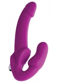 Ярко-розовый безремневой вибрострапон Evoke Vibrating Strapless Silicone Strap-on Dildo - XR Brands - купить с доставкой в Ангарске