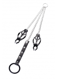 Черно-серебристые зажимы для сосков с кольцом для пениса TOYFA Metal - ToyFa - купить с доставкой в Ангарске