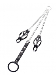 Черно-серебристые зажимы для сосков с кольцом для пениса TOYFA Metal - ToyFa - купить с доставкой в Ангарске