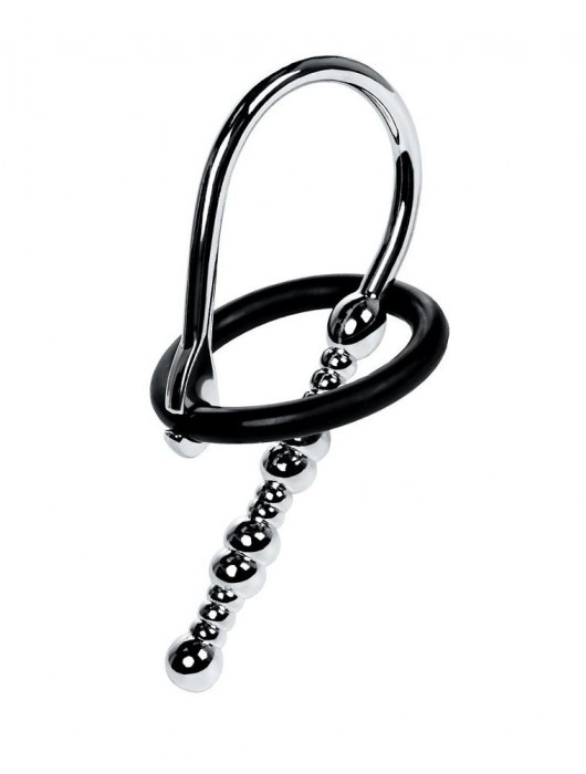 Серебристый уретральный плаг-бусины TOYFA Metal с мягким фиксириющим кольцом - ToyFa - купить с доставкой в Ангарске