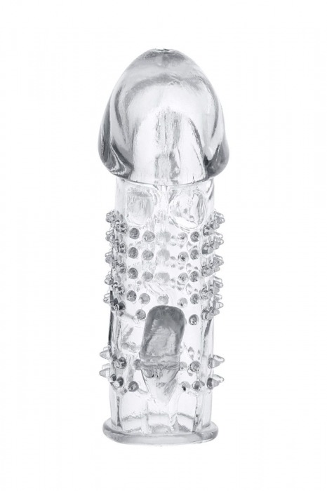 Прозрачная гелевая насадка с шипами и клиторальным отростком - 13 см. - Toyfa Basic - в Ангарске купить с доставкой