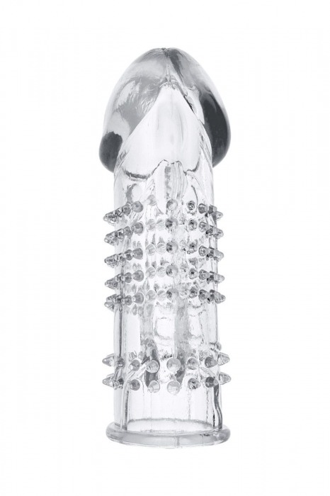 Прозрачная гелевая насадка с шипами и клиторальным отростком - 13 см. - Toyfa Basic - в Ангарске купить с доставкой