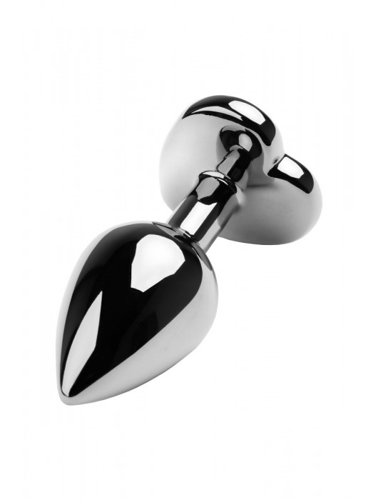 Серебристая коническая анальная пробка с красным кристаллом-сердечком - 7 см. - ToyFa - купить с доставкой в Ангарске