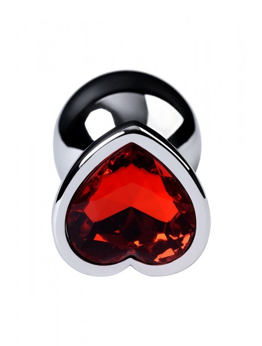 Серебристая коническая анальная пробка с красным кристаллом-сердечком - 7 см. - ToyFa - купить с доставкой в Ангарске