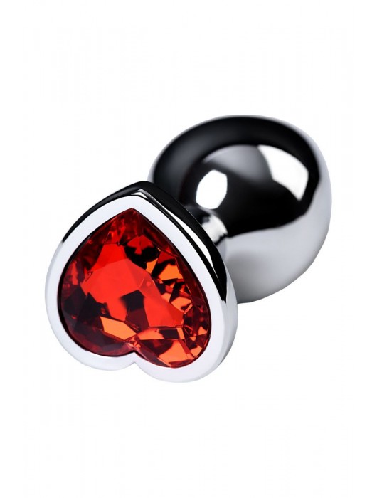 Серебристая коническая анальная пробка с красным кристаллом-сердечком - 7 см. - ToyFa - купить с доставкой в Ангарске