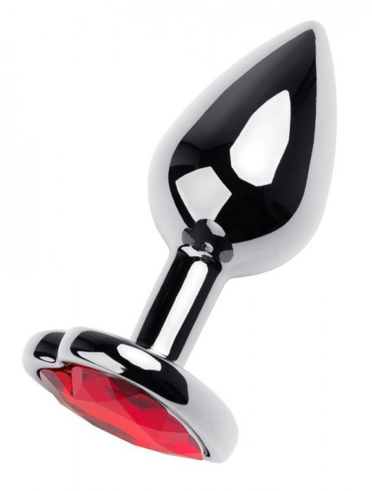 Серебристая коническая анальная пробка с красным кристаллом-сердечком - 7 см. - ToyFa - купить с доставкой в Ангарске