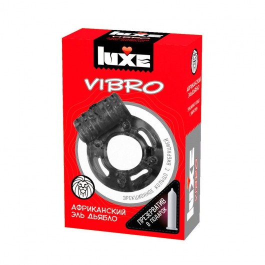 Чёрное эрекционное виброкольцо Luxe VIBRO  Африканский Эль Дьябло  + презерватив - Luxe - в Ангарске купить с доставкой