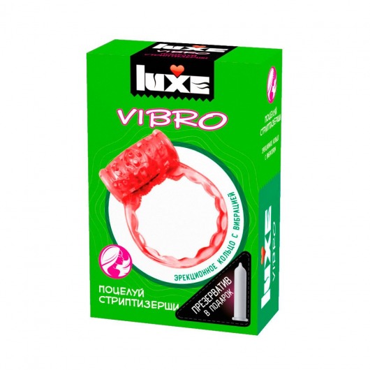 Розовое эрекционное виброкольцо Luxe VIBRO  Поцелуй стриптизёрши  + презерватив - Luxe - в Ангарске купить с доставкой