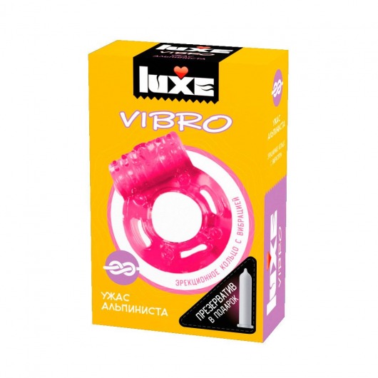 Розовое эрекционное виброкольцо Luxe VIBRO  Ужас Альпиниста  + презерватив - Luxe - в Ангарске купить с доставкой