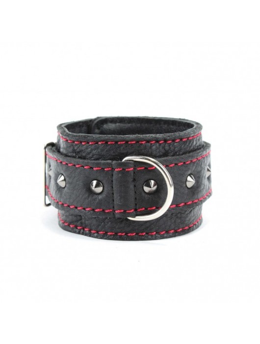 Черные оковы с шипами и контрастной строчкой - БДСМ Арсенал - купить с доставкой в Ангарске