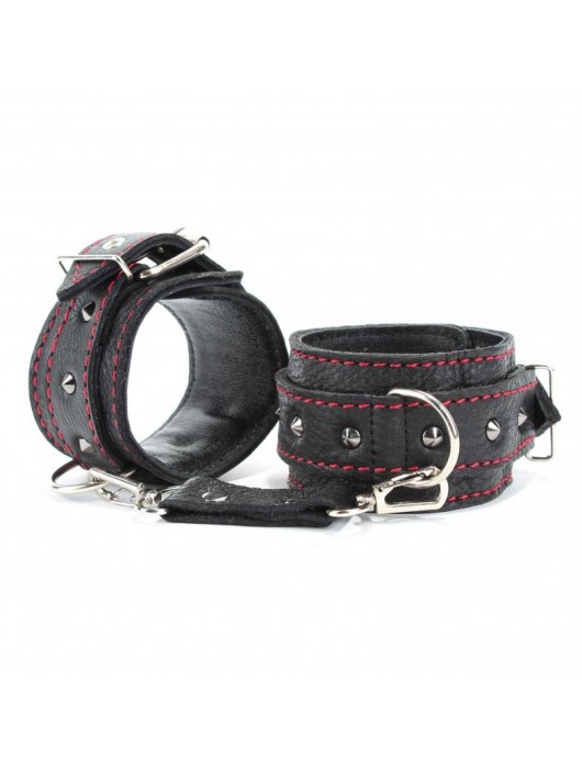 Черные оковы с шипами и контрастной строчкой - БДСМ Арсенал - купить с доставкой в Ангарске